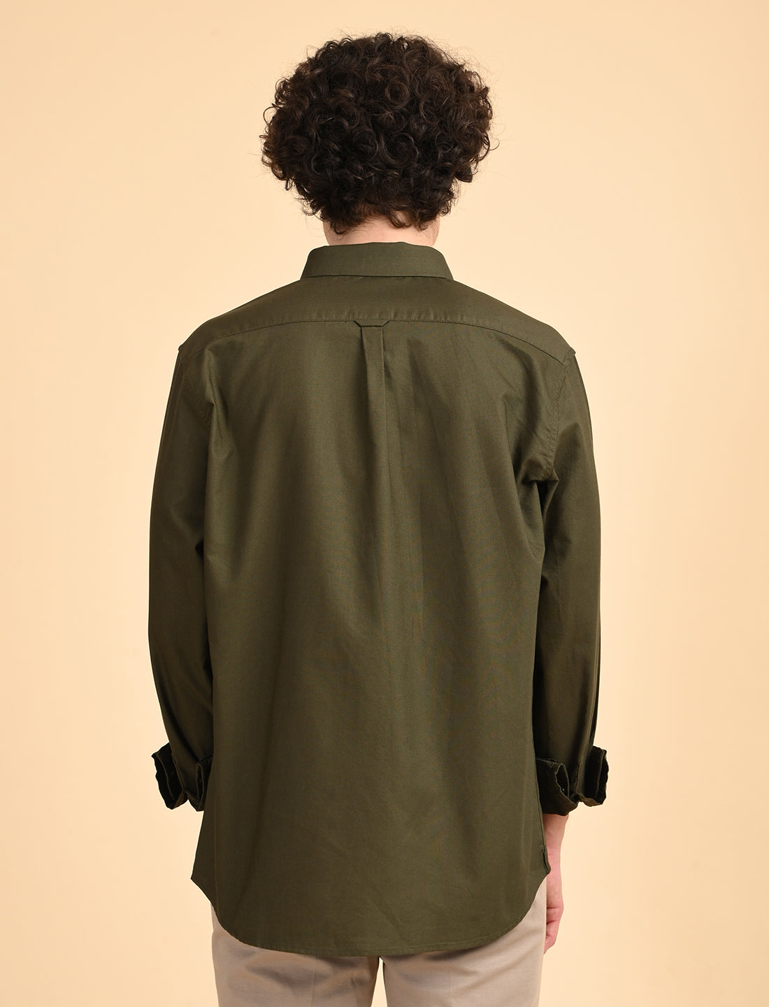 Olive Green Solid Oxford Shirt