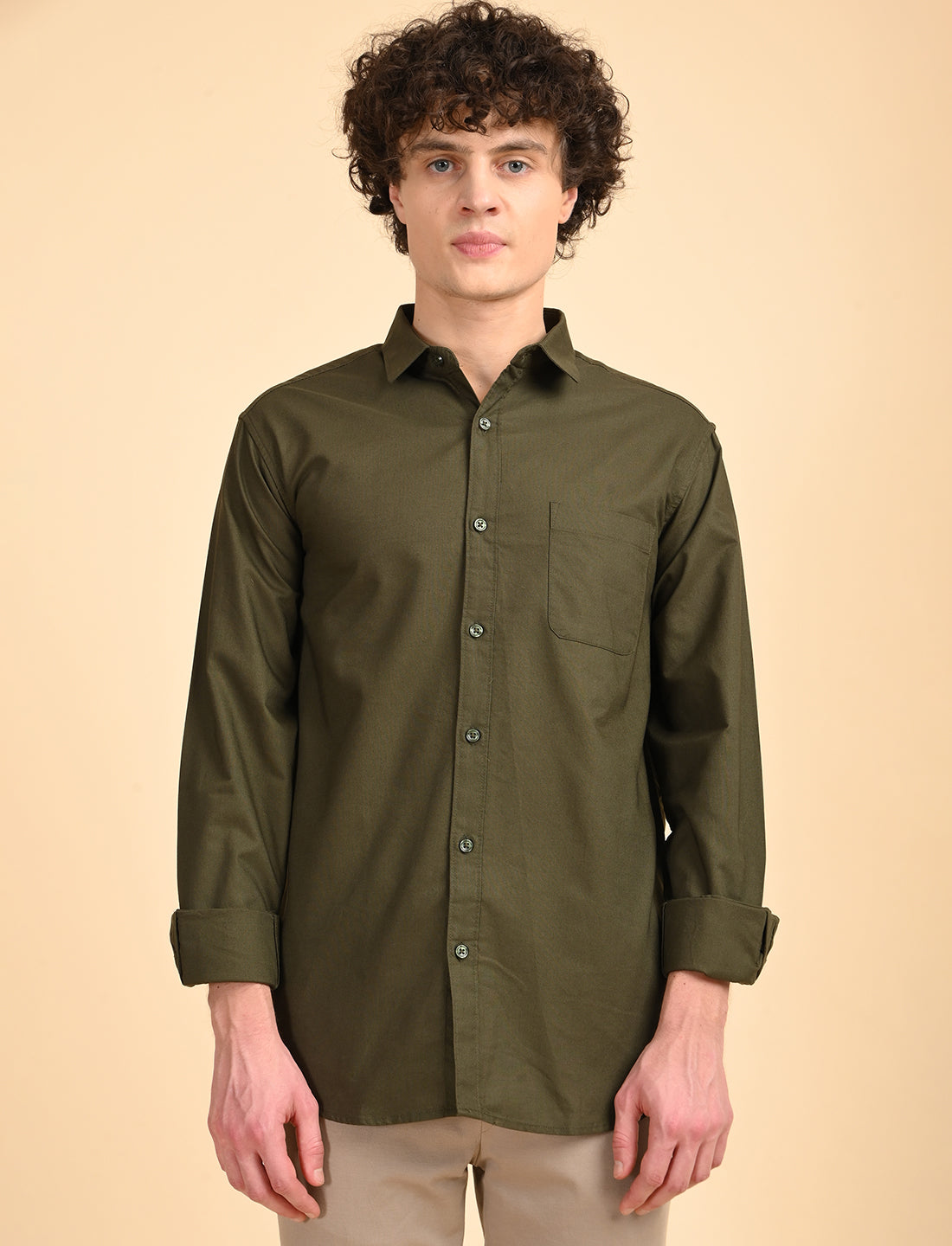 Olive Green Solid Oxford Shirt