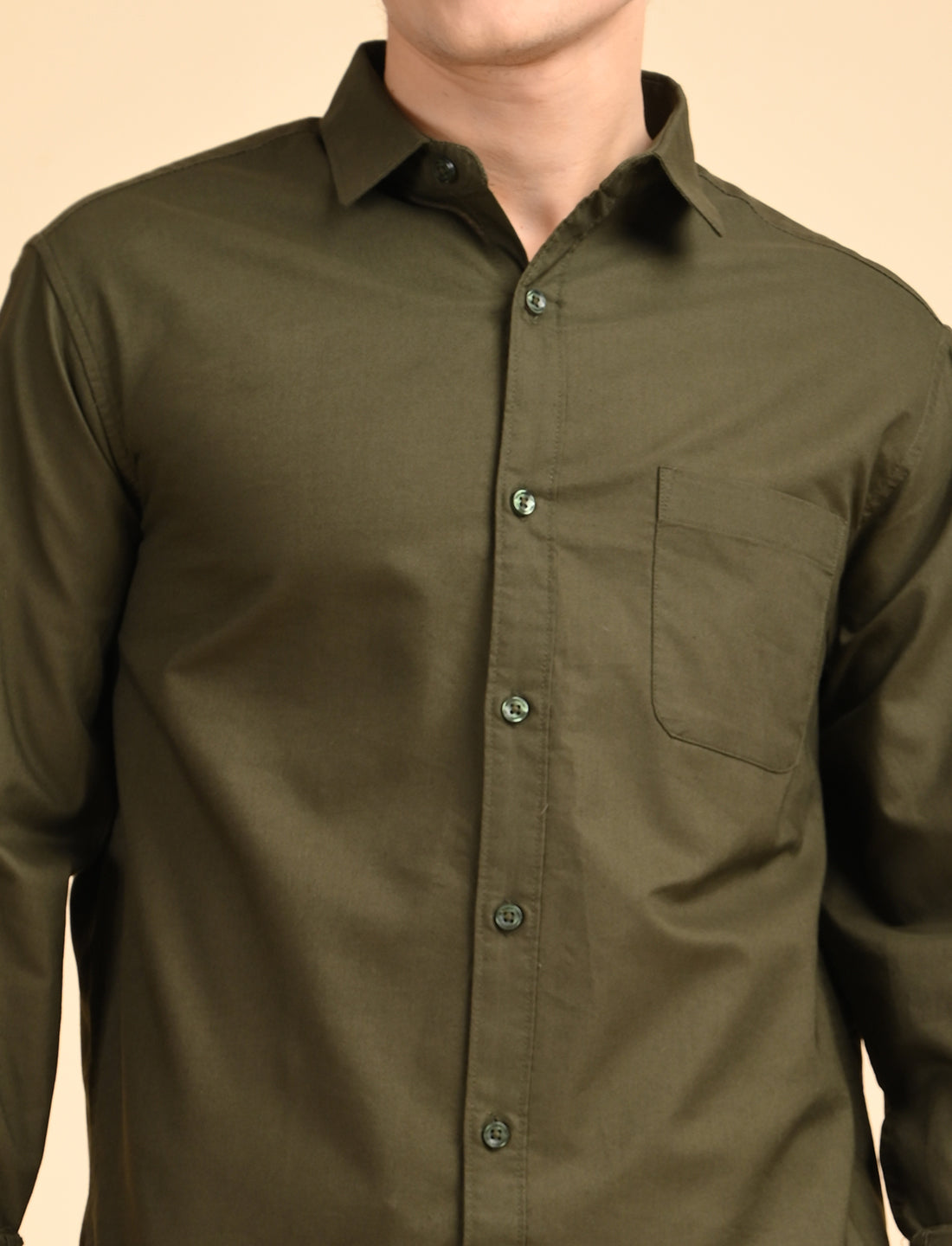 Olive Green Solid Oxford Shirt