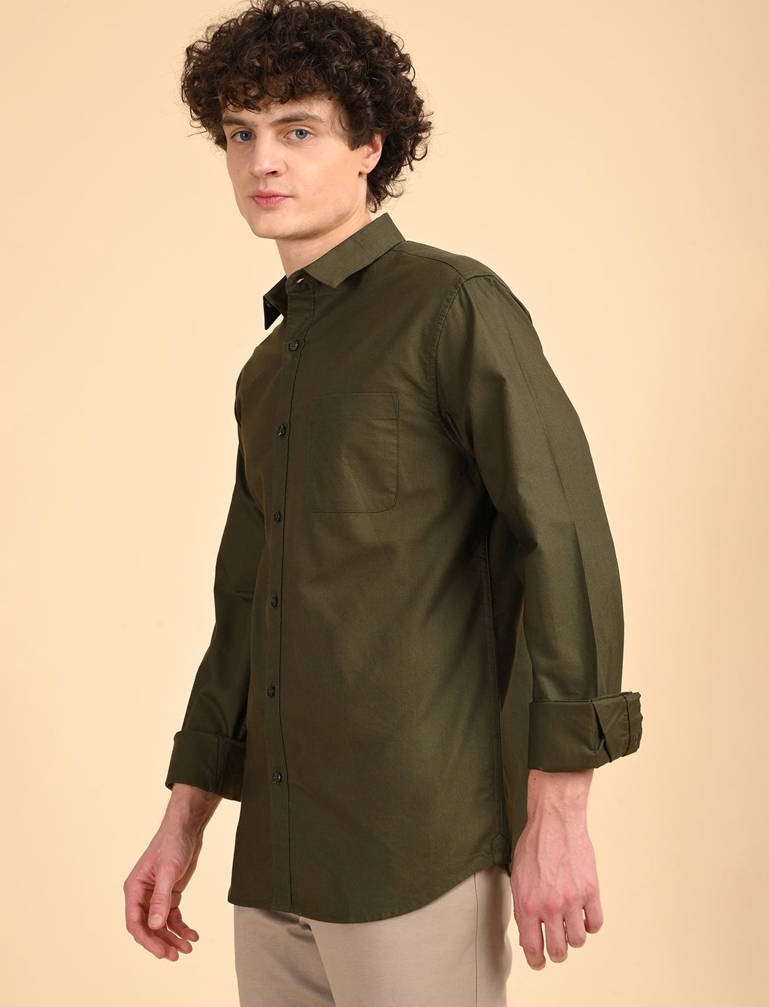 Olive Green Solid Oxford Shirt
