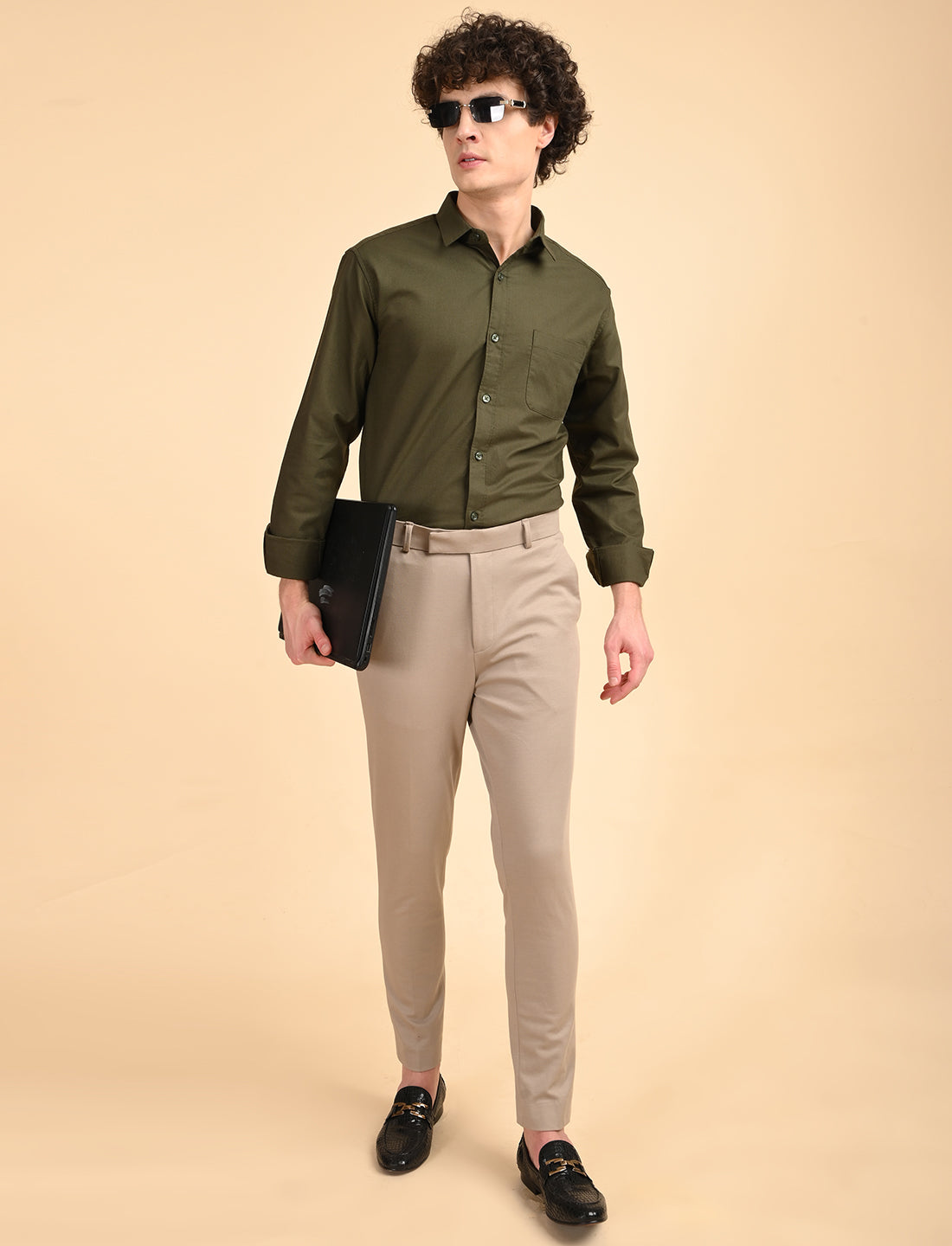 Olive Green Solid Oxford Shirt