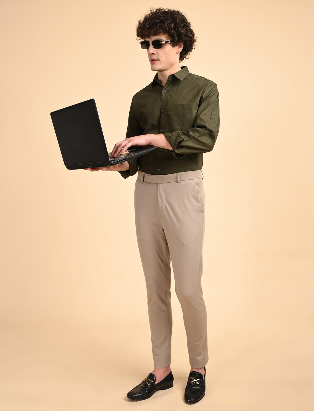 Olive Green Solid Oxford Shirt