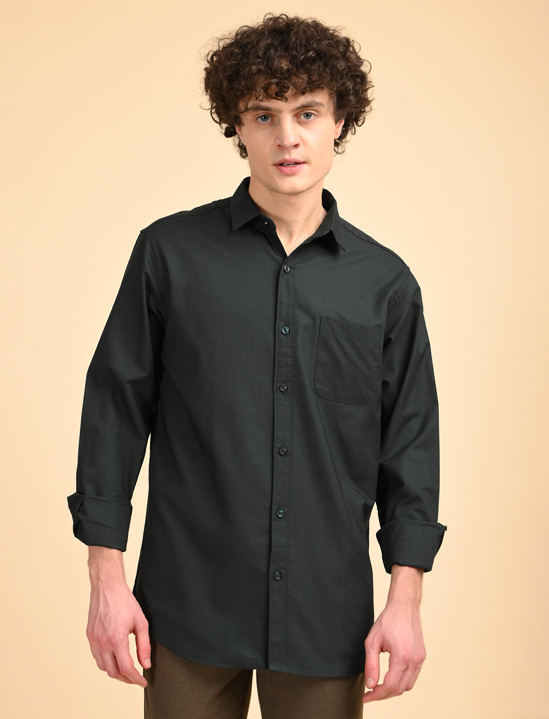 Dark Green Solid Oxford Shirt