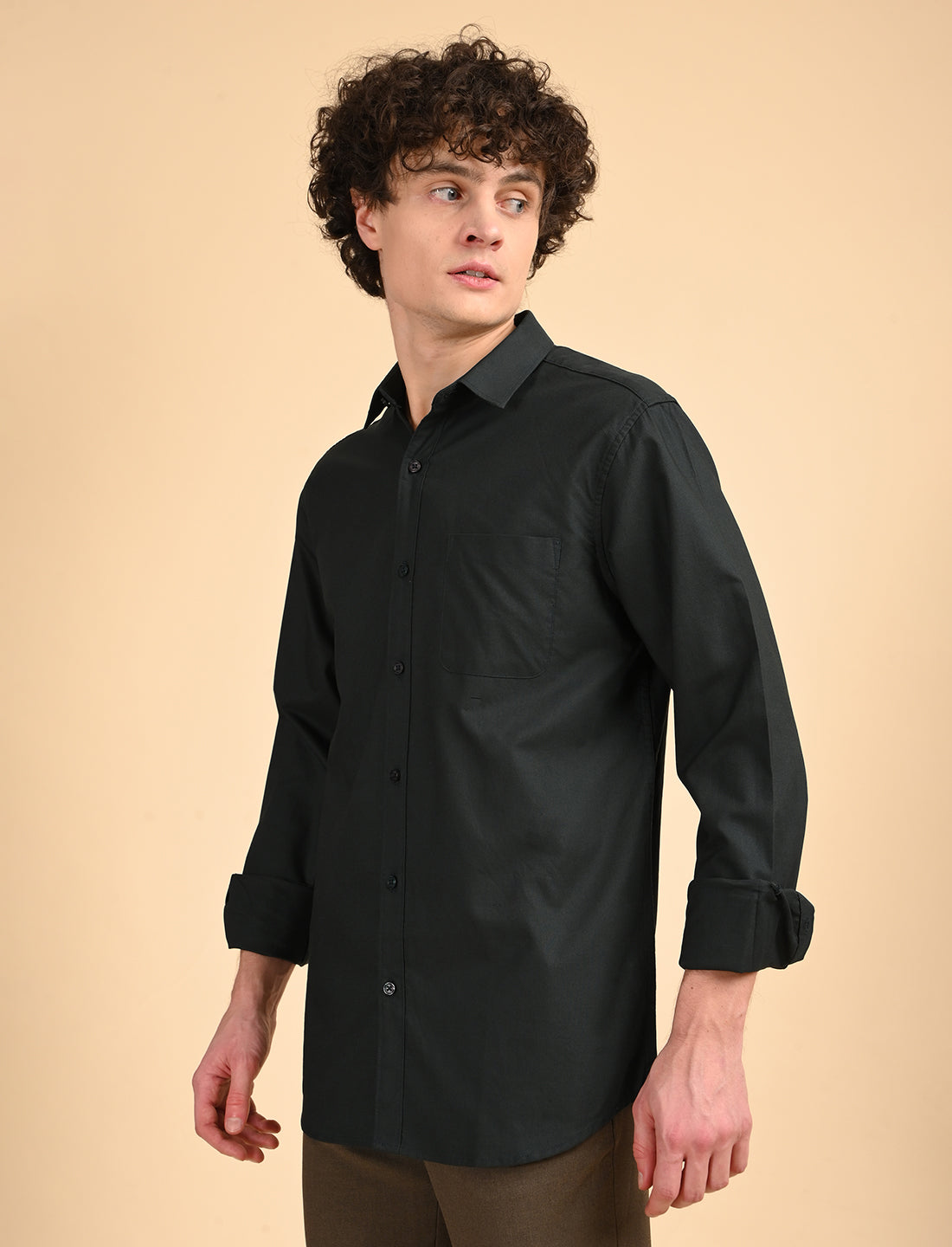 Dark Green Solid Oxford Shirt
