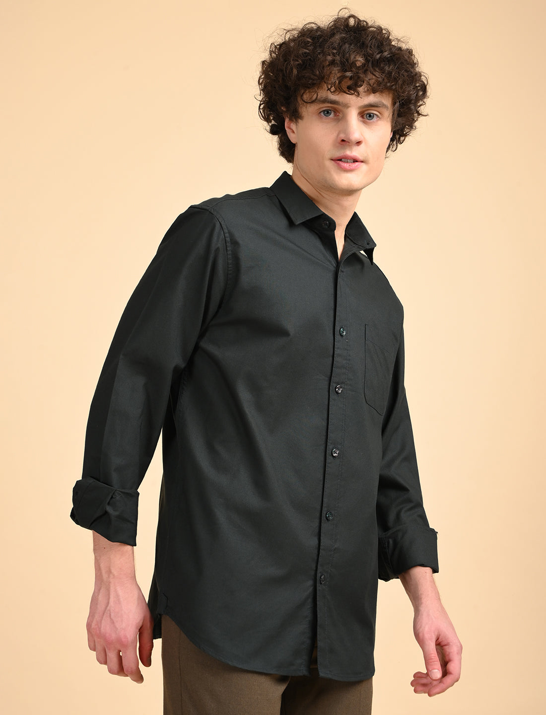 Dark Green Solid Oxford Shirt