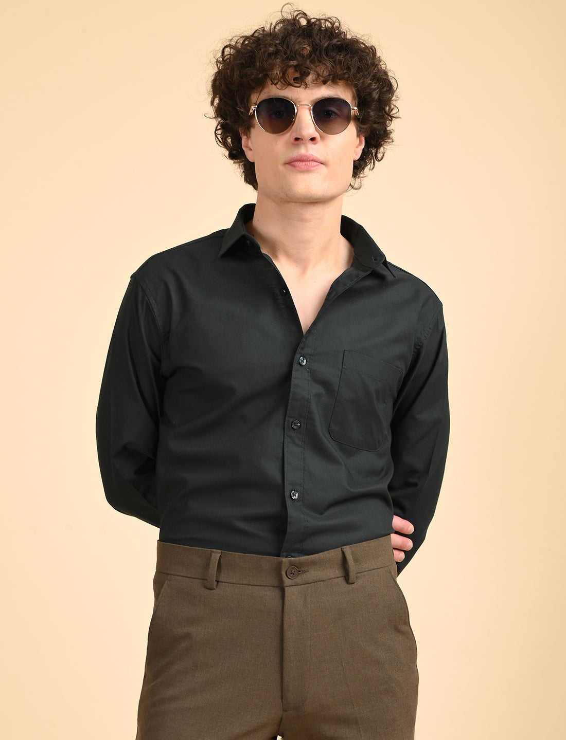 Dark Green Solid Oxford Shirt