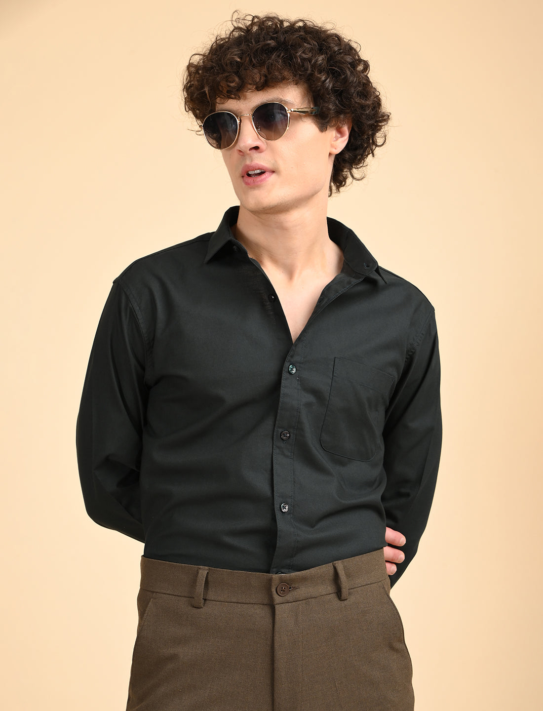 Dark Green Solid Oxford Shirt