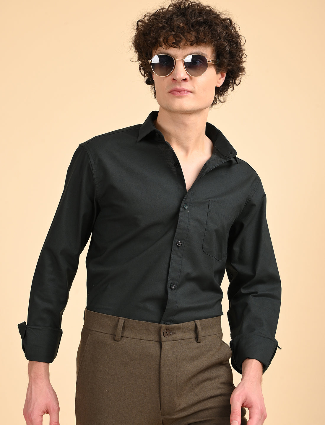 Dark Green Solid Oxford Shirt