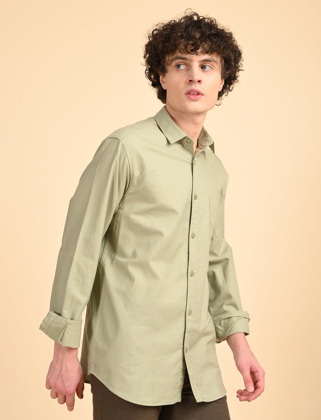Light Green Solid Oxford Shirt