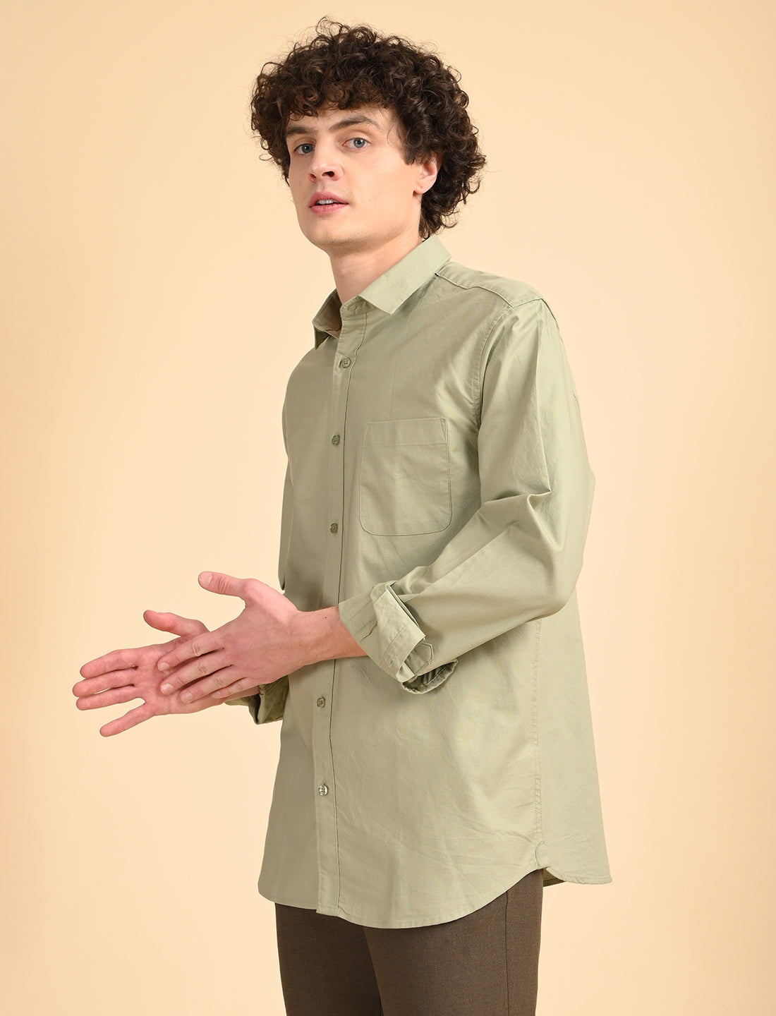 Light Green Solid Oxford Shirt