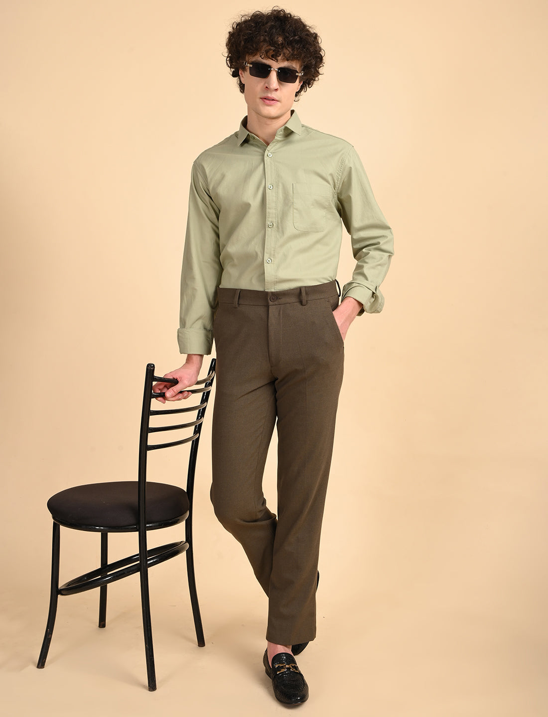 Light Green Solid Oxford Shirt