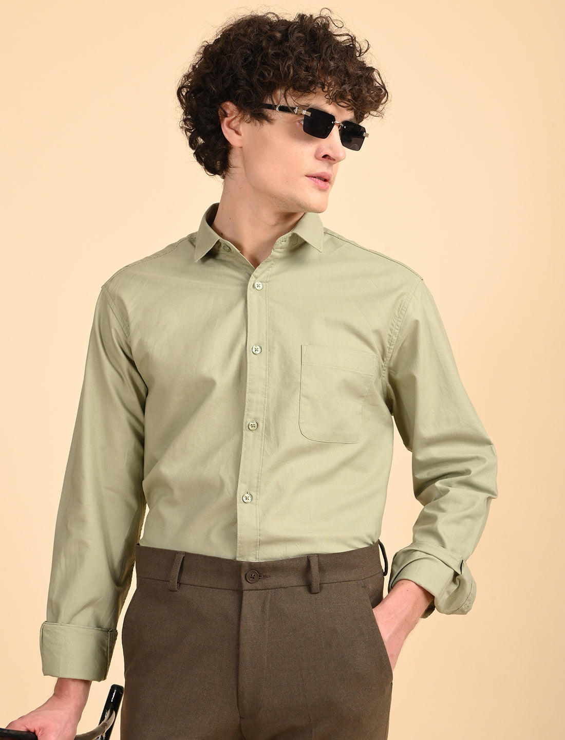 Light Green Solid Oxford Shirt