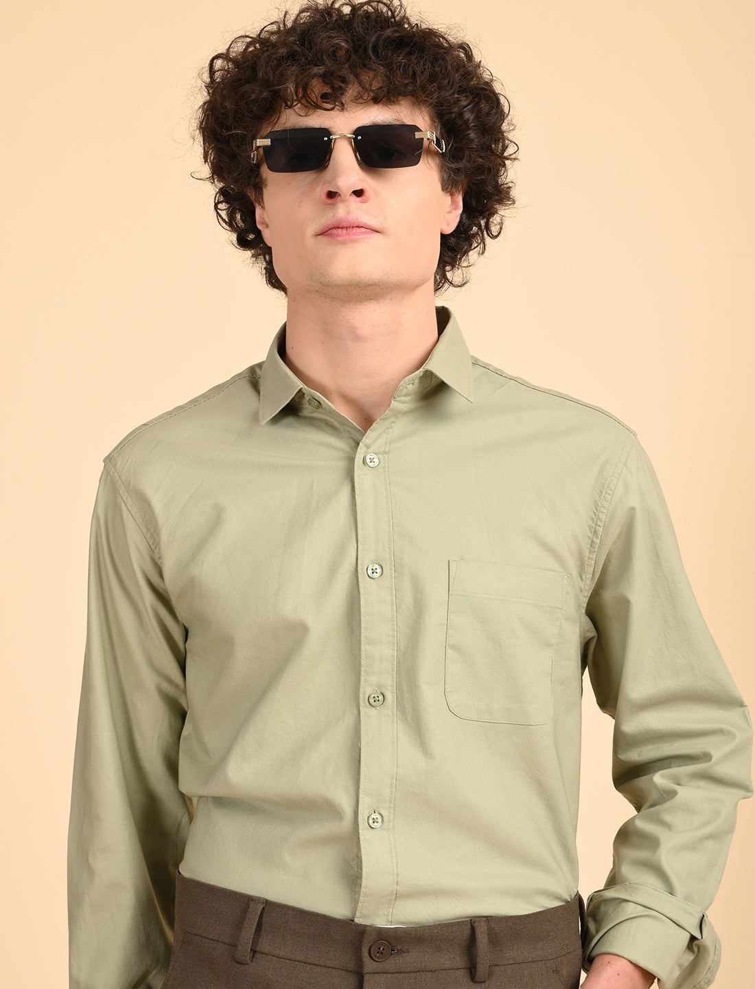 Light Green Solid Oxford Shirt