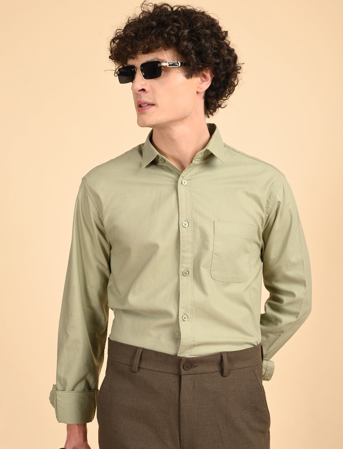 Light Green Solid Oxford Shirt