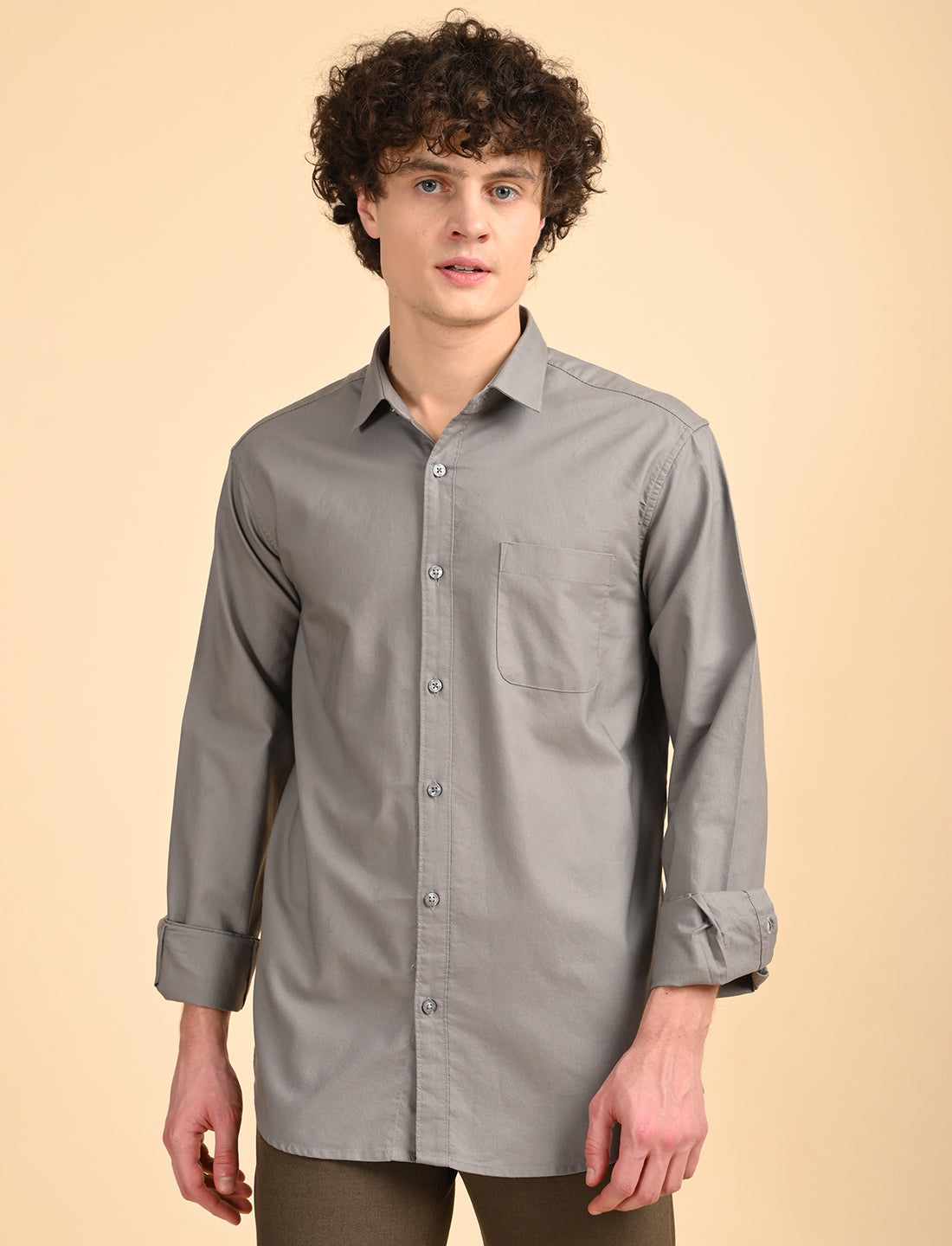 Dark Grey Solid Oxford Shirt