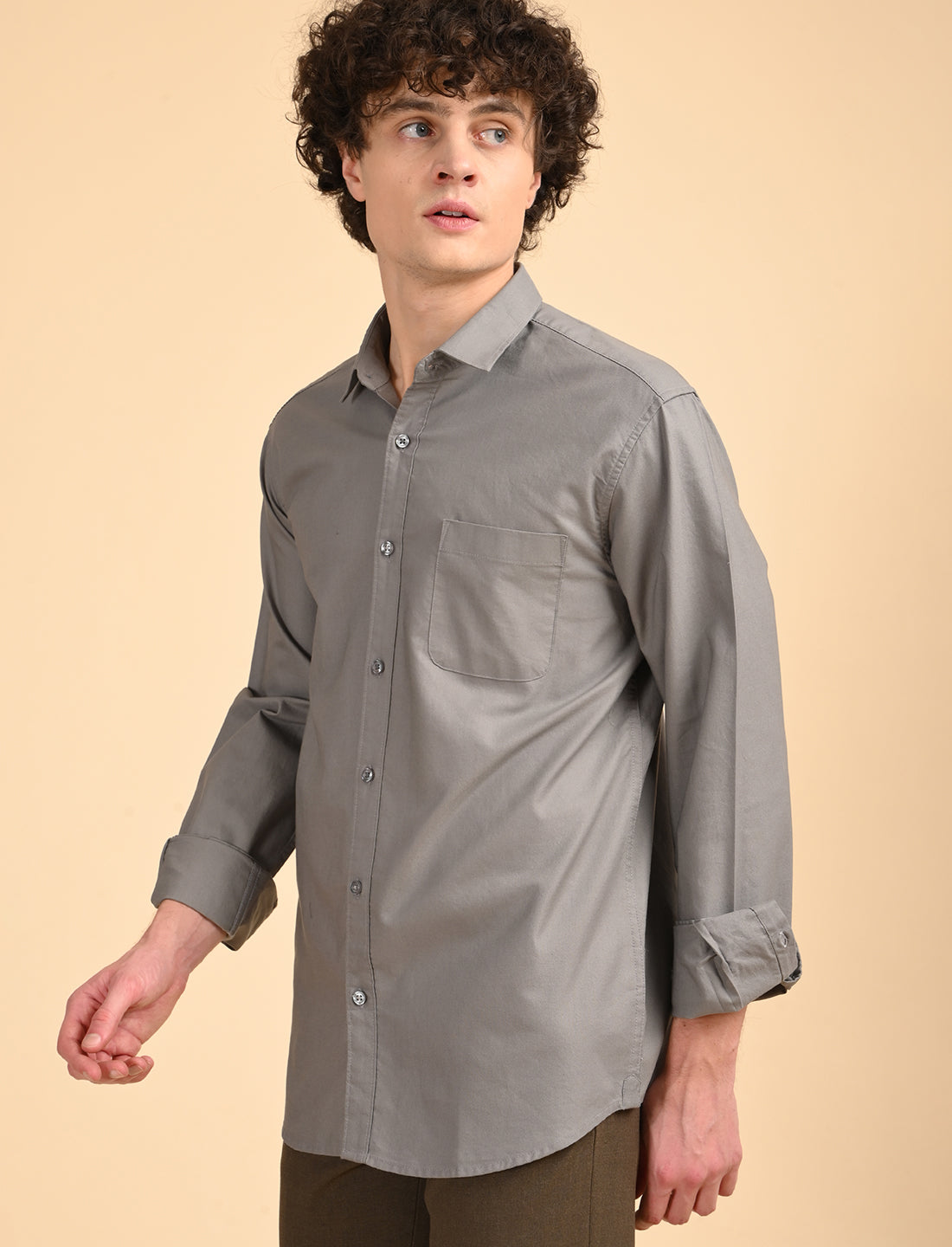 Dark Grey Solid Oxford Shirt