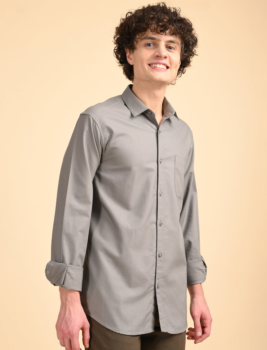 Dark Grey Solid Oxford Shirt