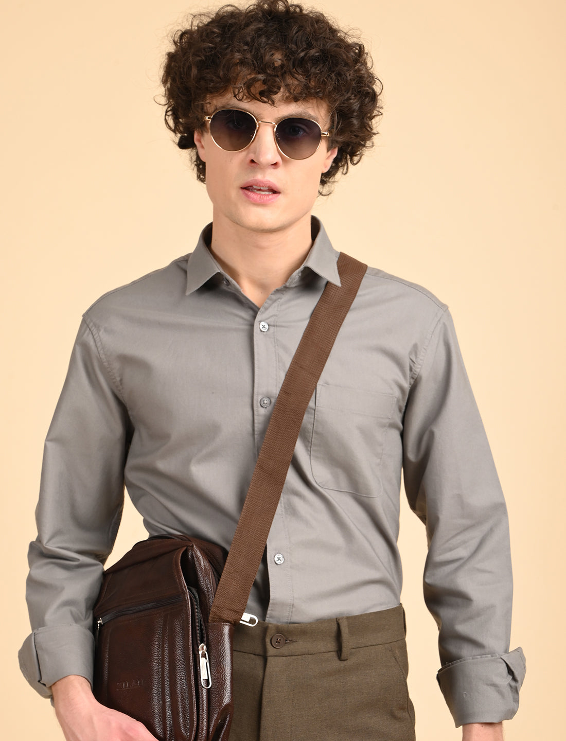 Dark Grey Solid Oxford Shirt