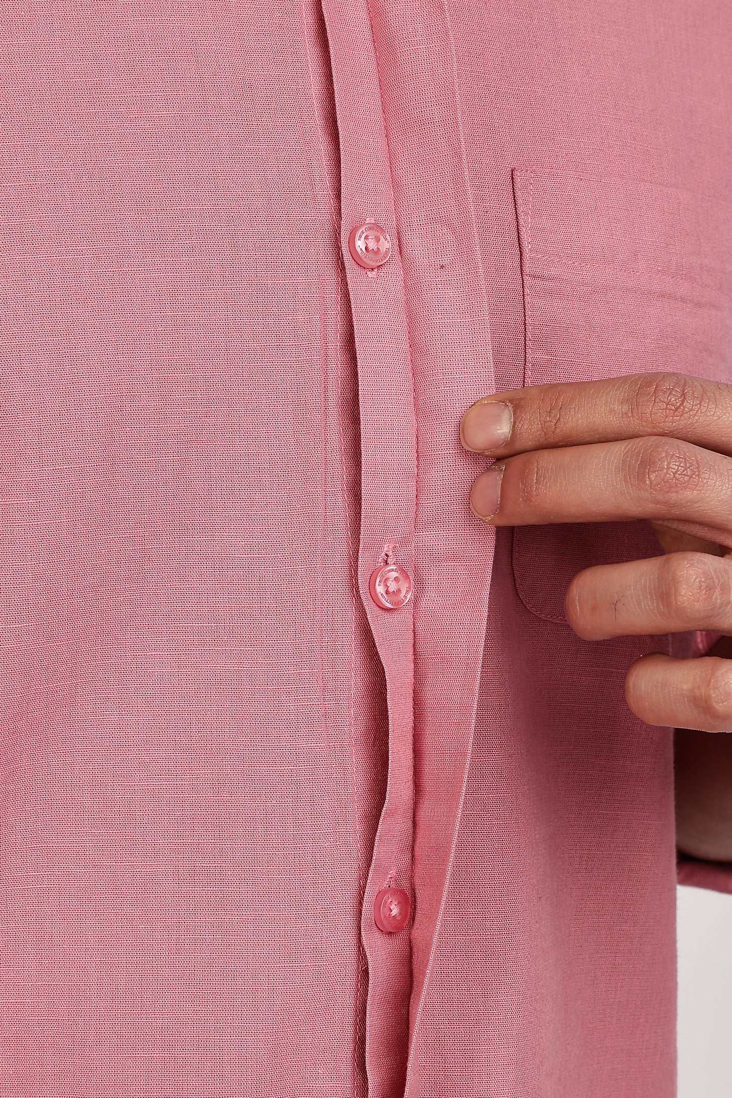 Pink Mandarin Collar Linen Shirt