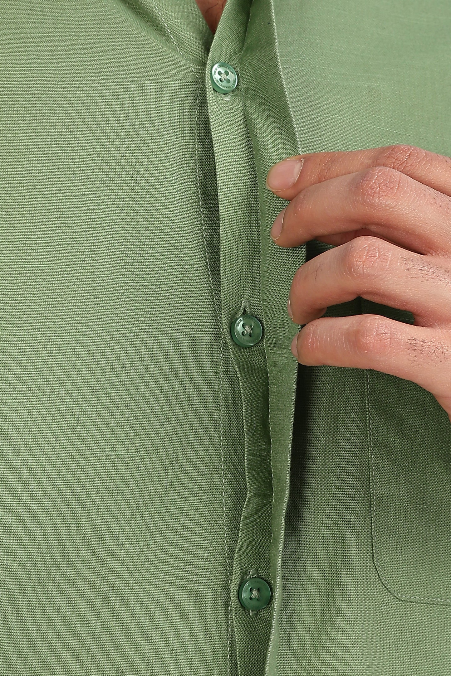 Olive Mandarin Collar Linen Shirt