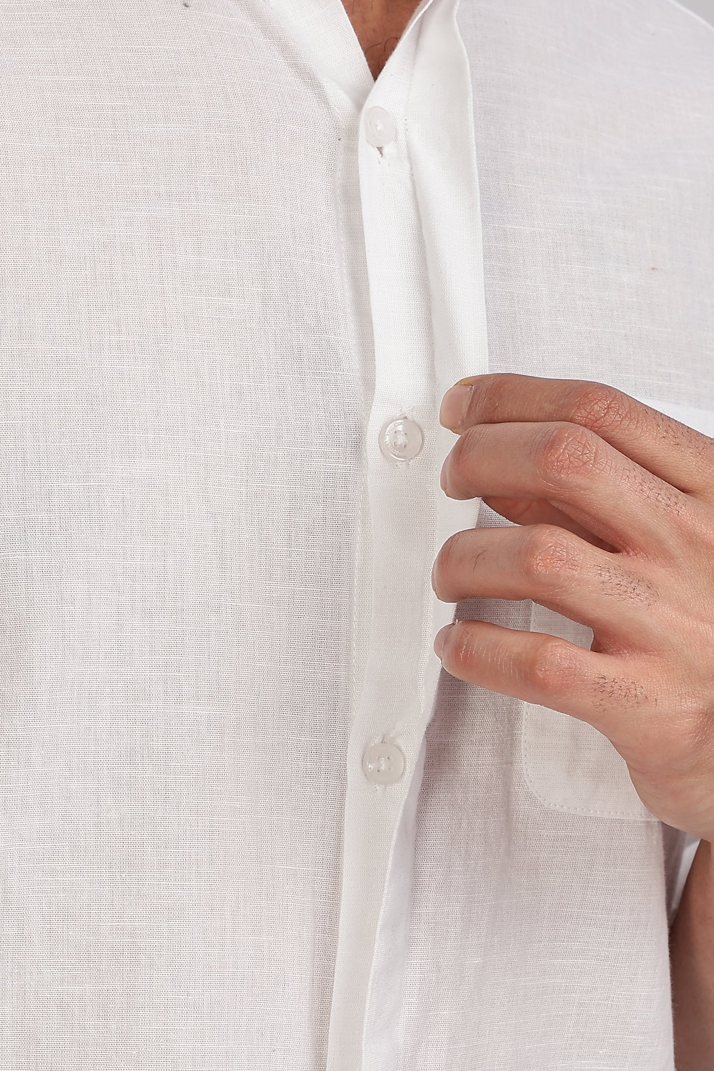 White Mandarin Collar Linen Shirt