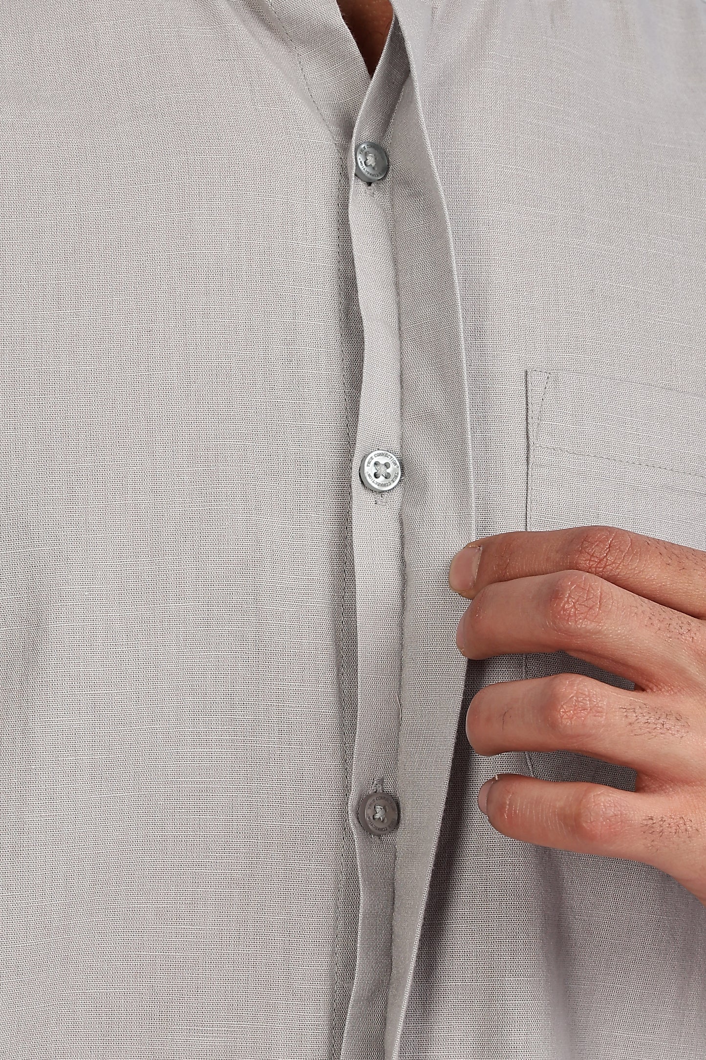 Light Grey Mandarin Collar Linen Shirt