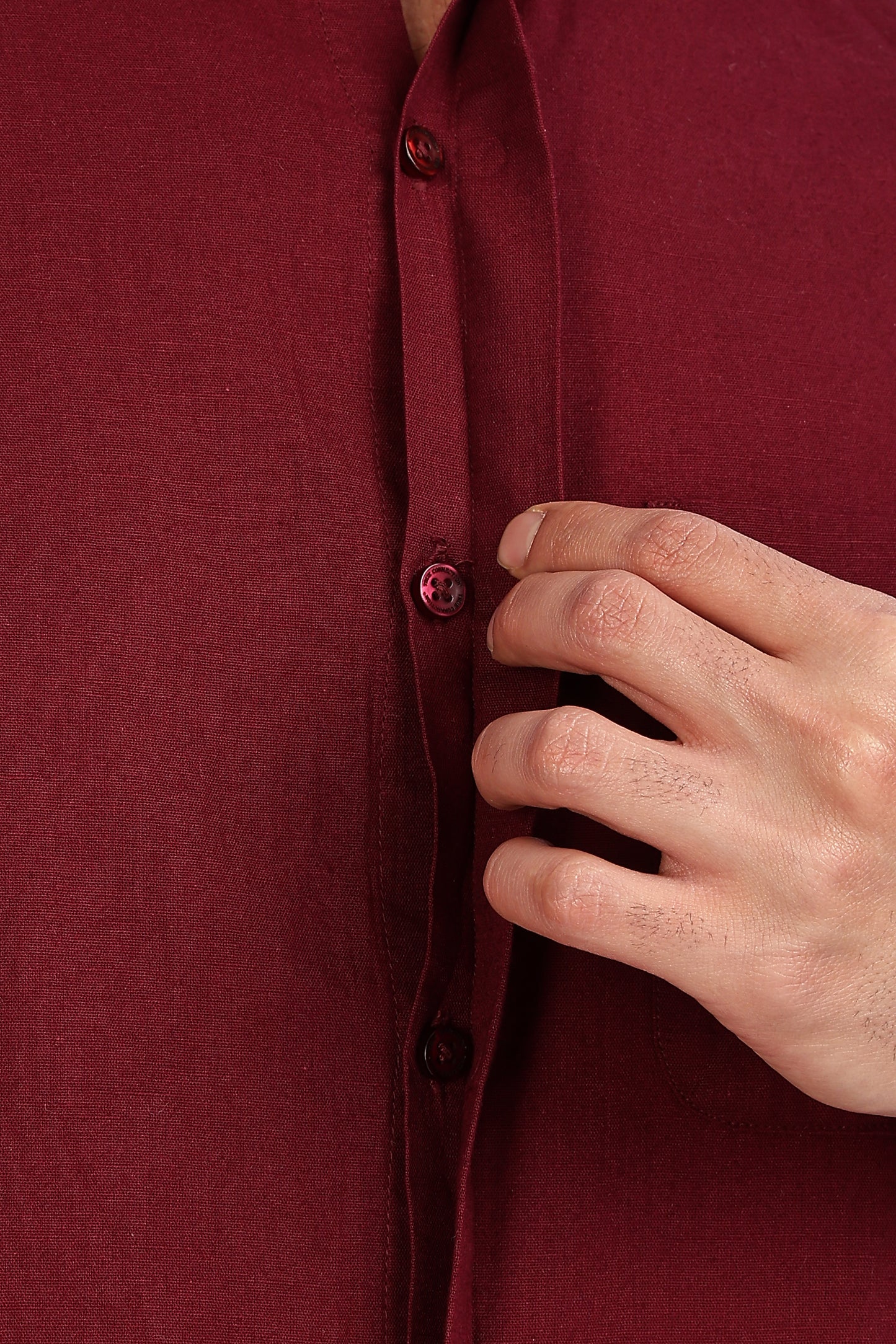 Maroon Mandarin Collar Linen Shirt