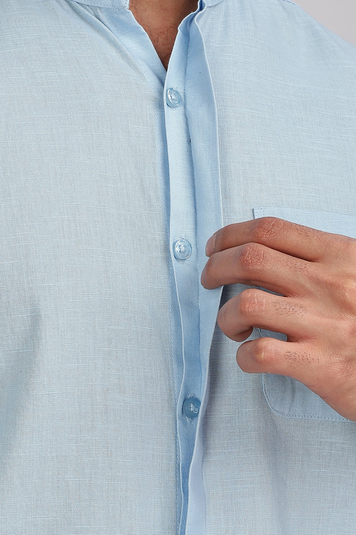 Light Blue Mandarin Collar Linen Shirt