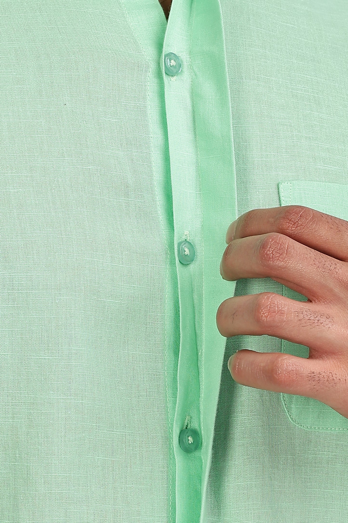 Sea Green Mandarin Collar Linen Shirt