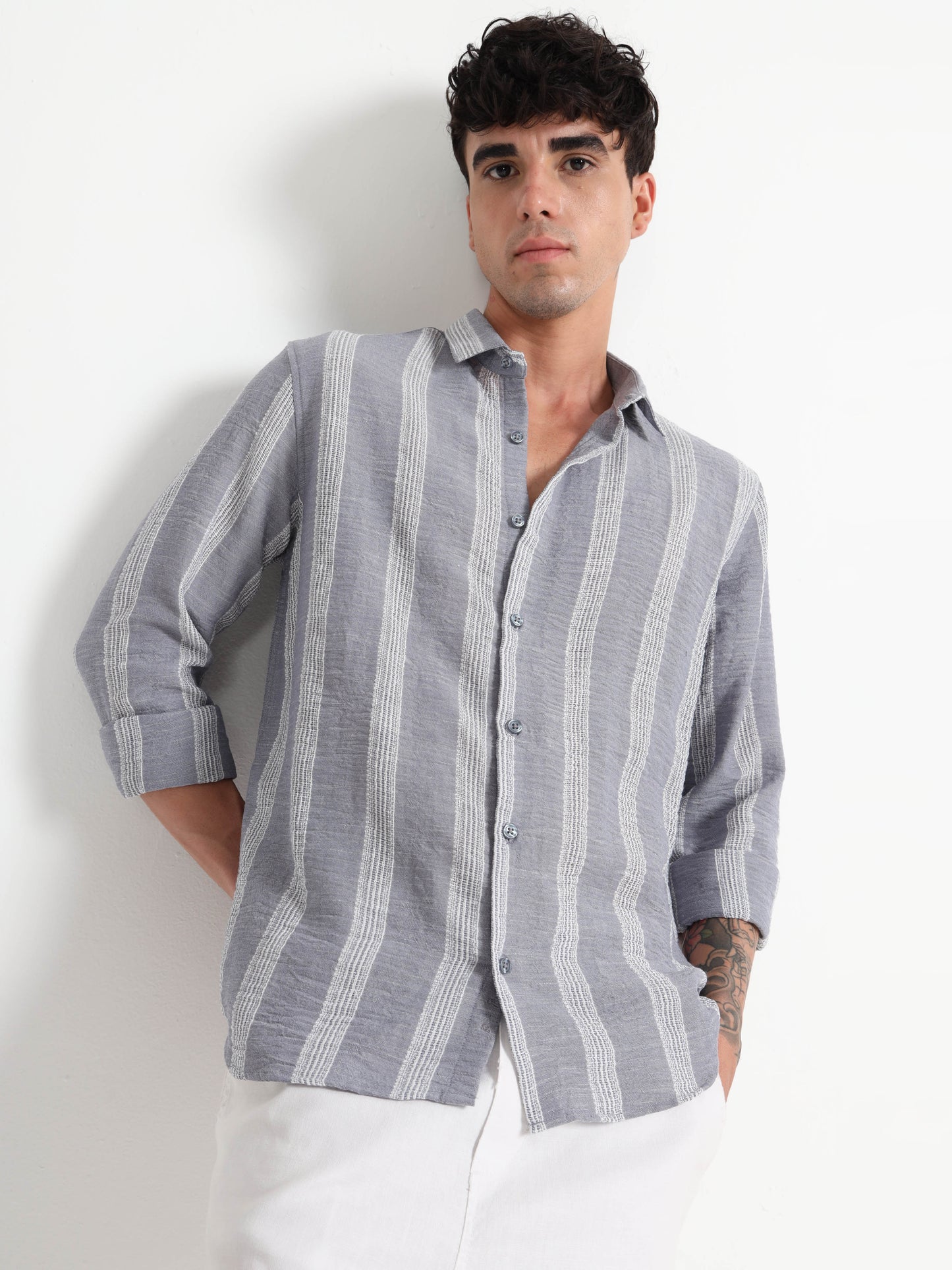 Stripe Elegance Light Grey Striped Shirt