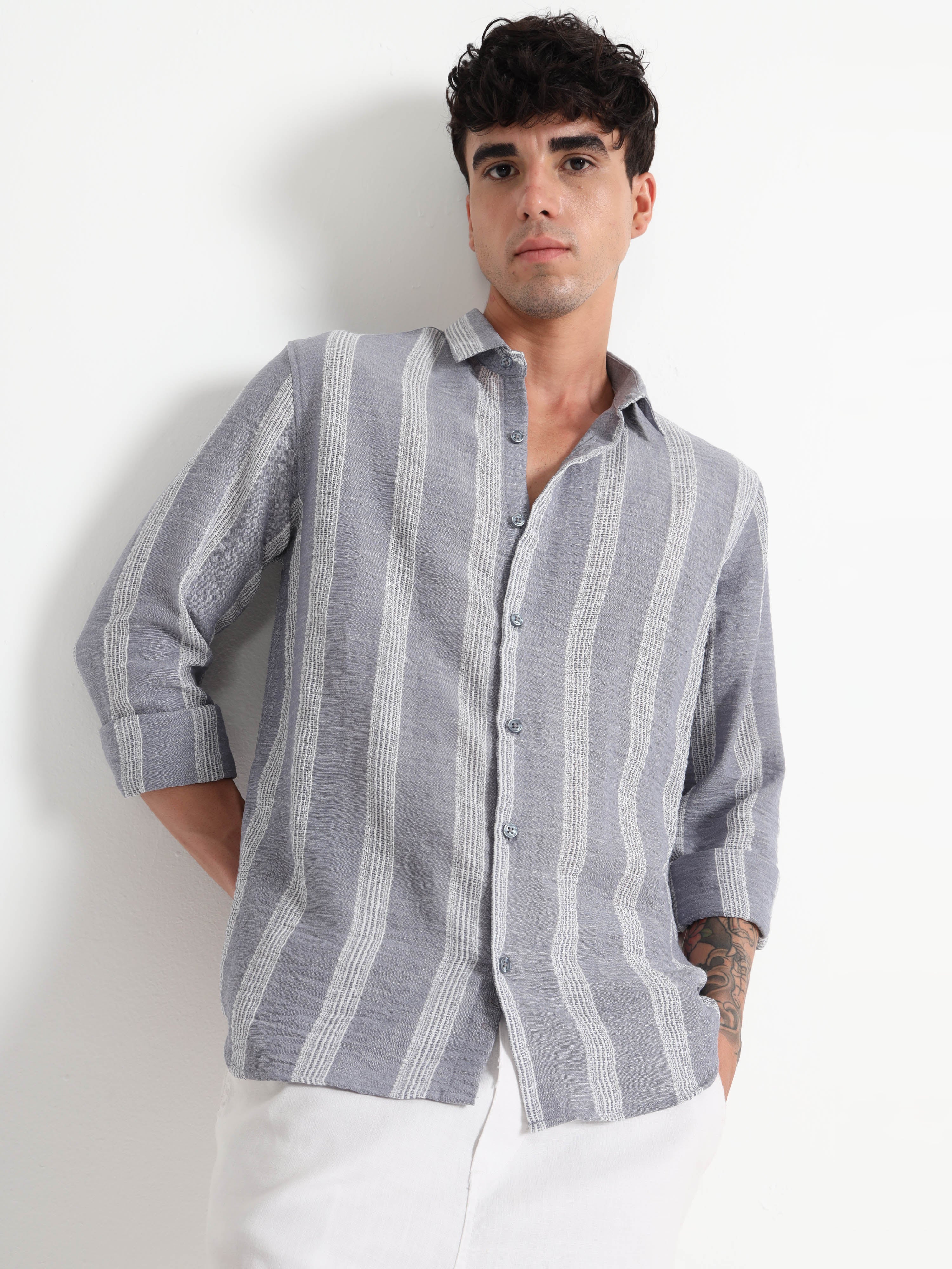 Stripe Elegance Light Grey Striped Shirt