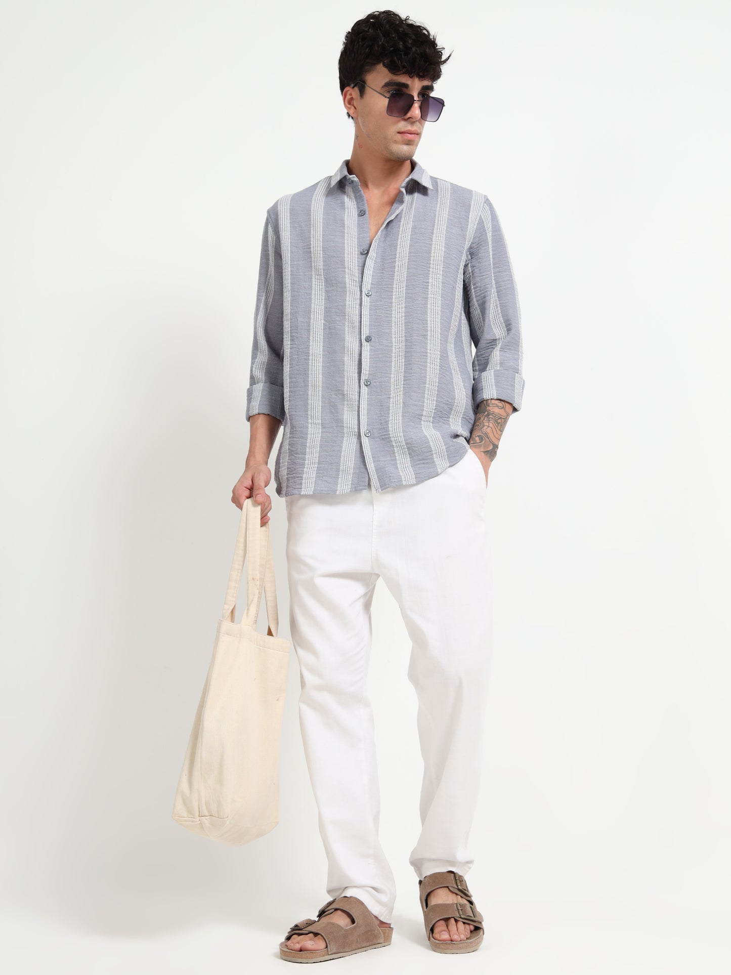 Stripe Elegance Light Grey Striped Shirt