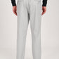Back view of Nova Light Grey Linen Blend Trousers showcasing casual style and elastic waistband for comfort.