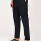 Men's navy blue linen blend trousers styled for casual wear, featuring a regular fit and comfortable design.