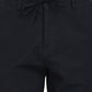 Close-up of Nova navy blue linen blend trousers with drawstring waist for casual and street wear.