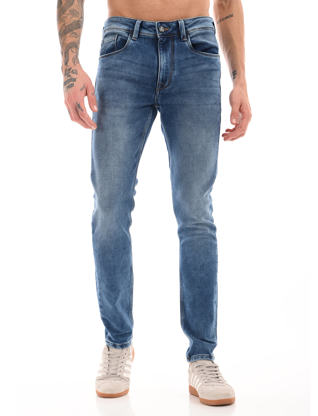 Mid Blue Mid Rise Slim Fit Jeans