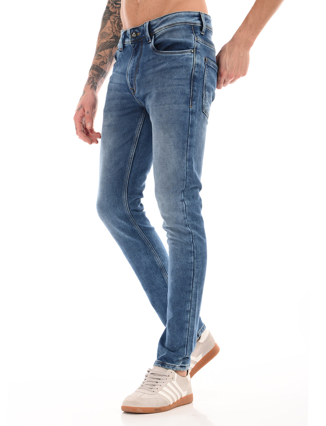 Mid Blue Mid Rise Slim Fit Jeans