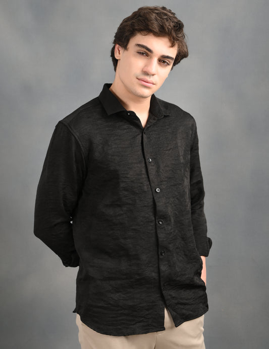 Textured Jacquard Black Shirt