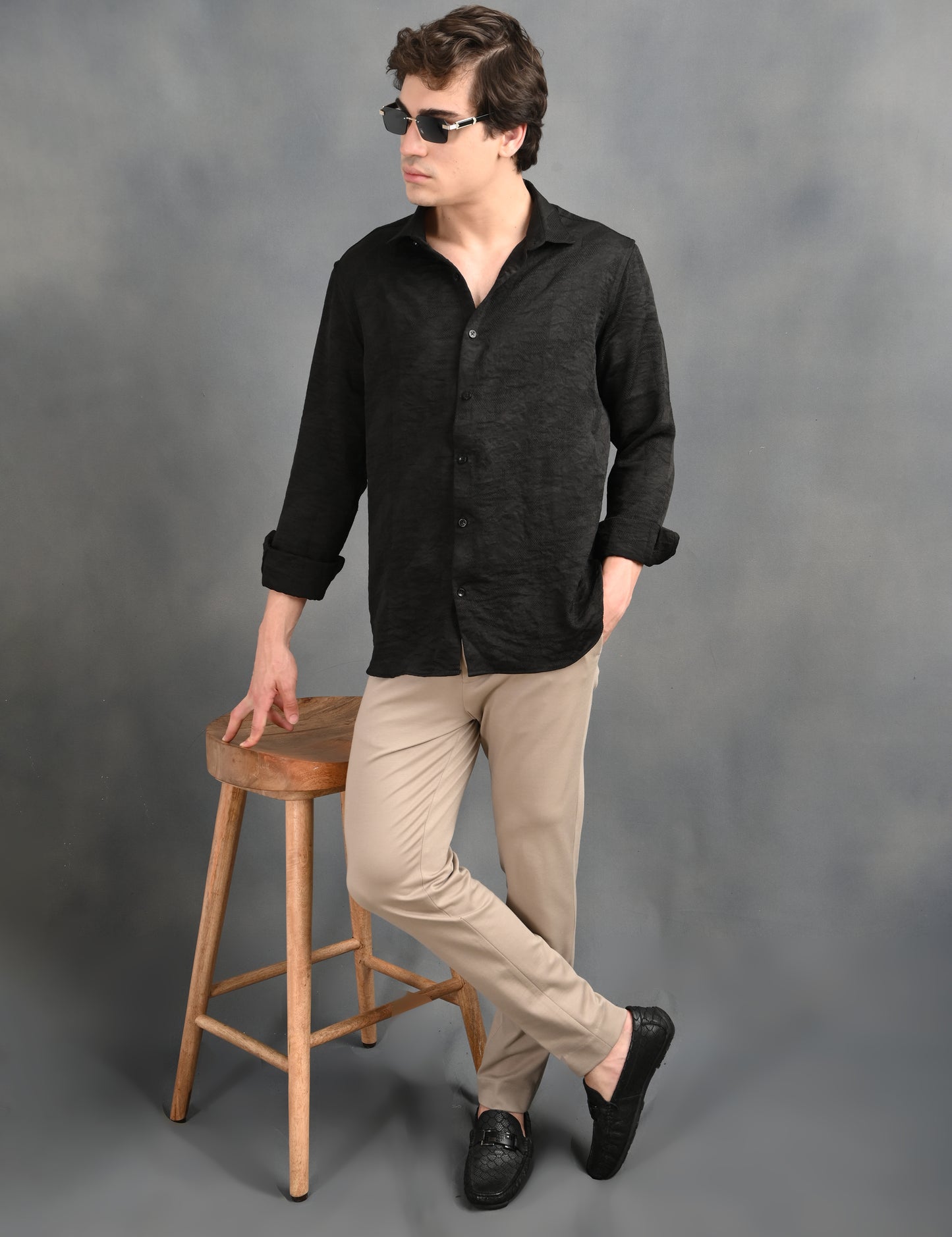 Textured Jacquard Black Shirt