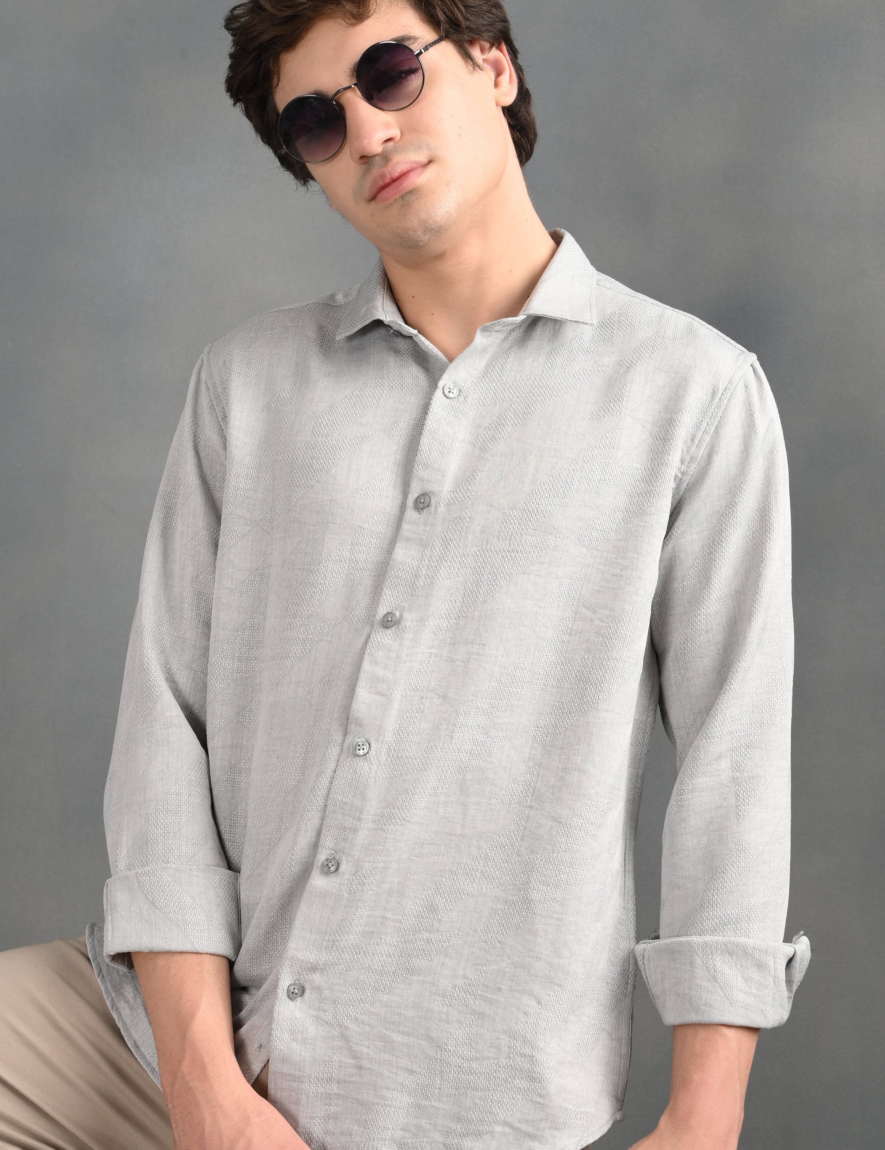 Textured Jacquard Grey Shirt