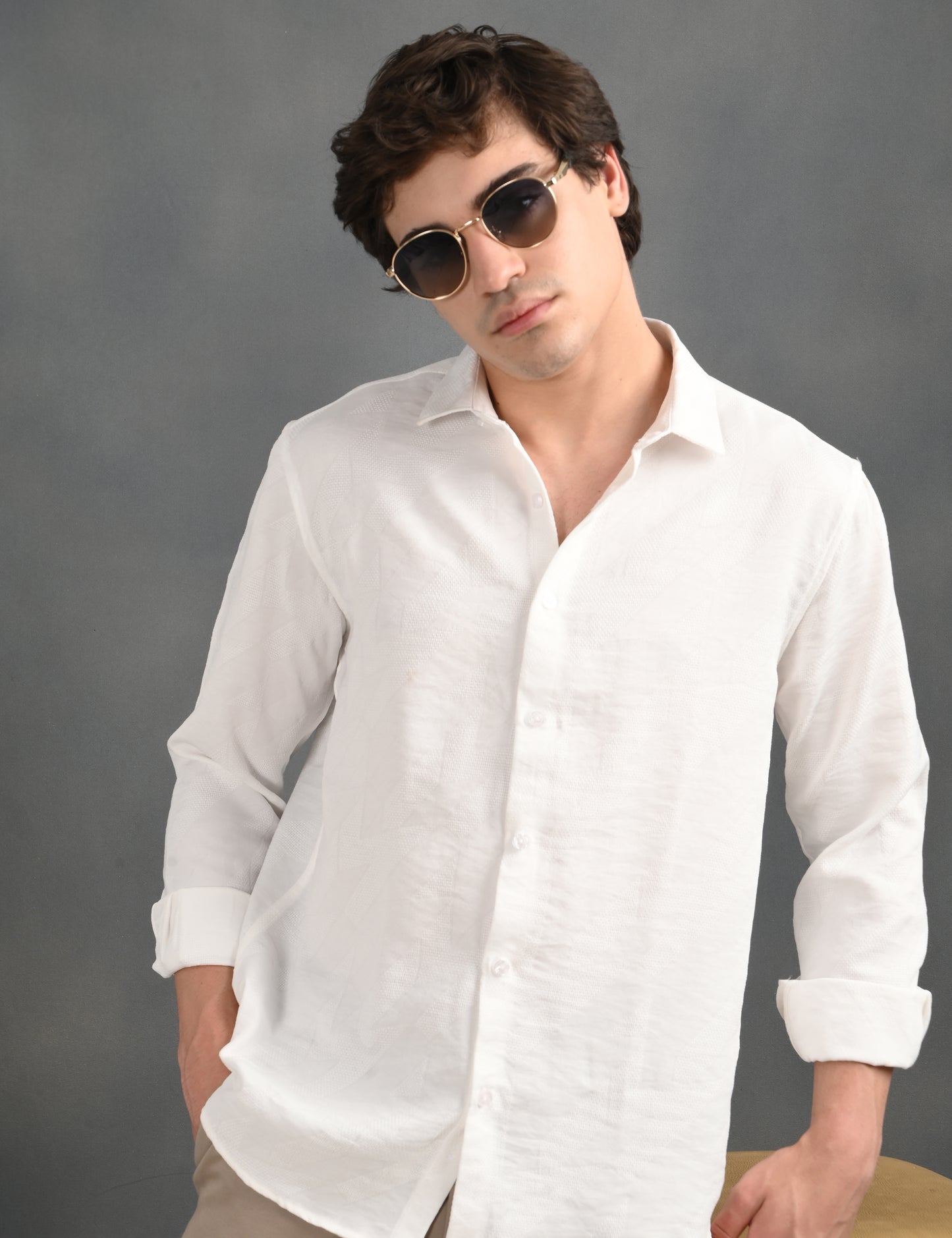 Textured Jacquard White Shirt