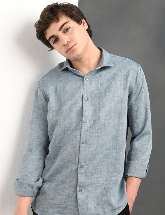 Berit Blue Textured Jacquard Shirt