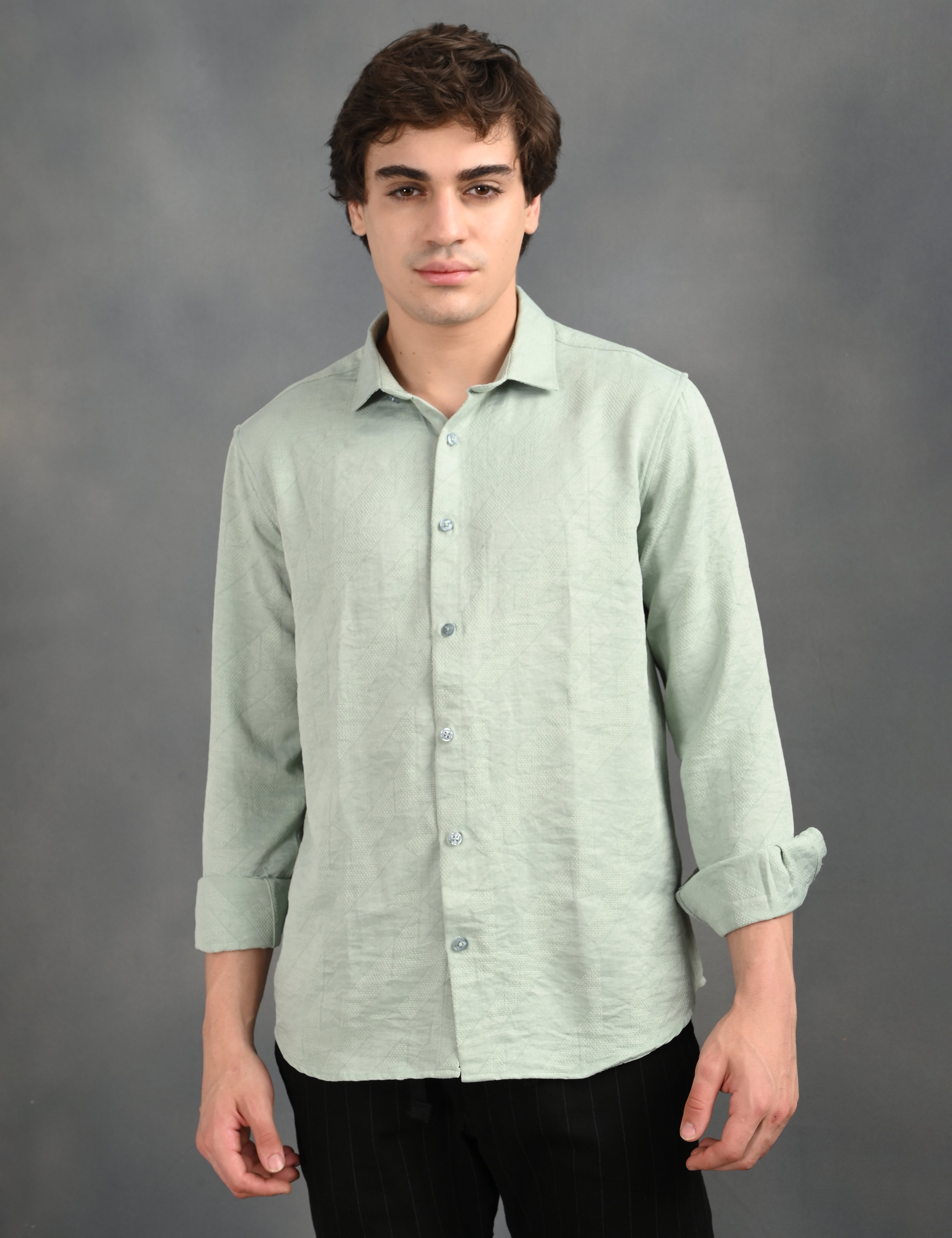 Berit Light Green Textured Jacquard Shirt