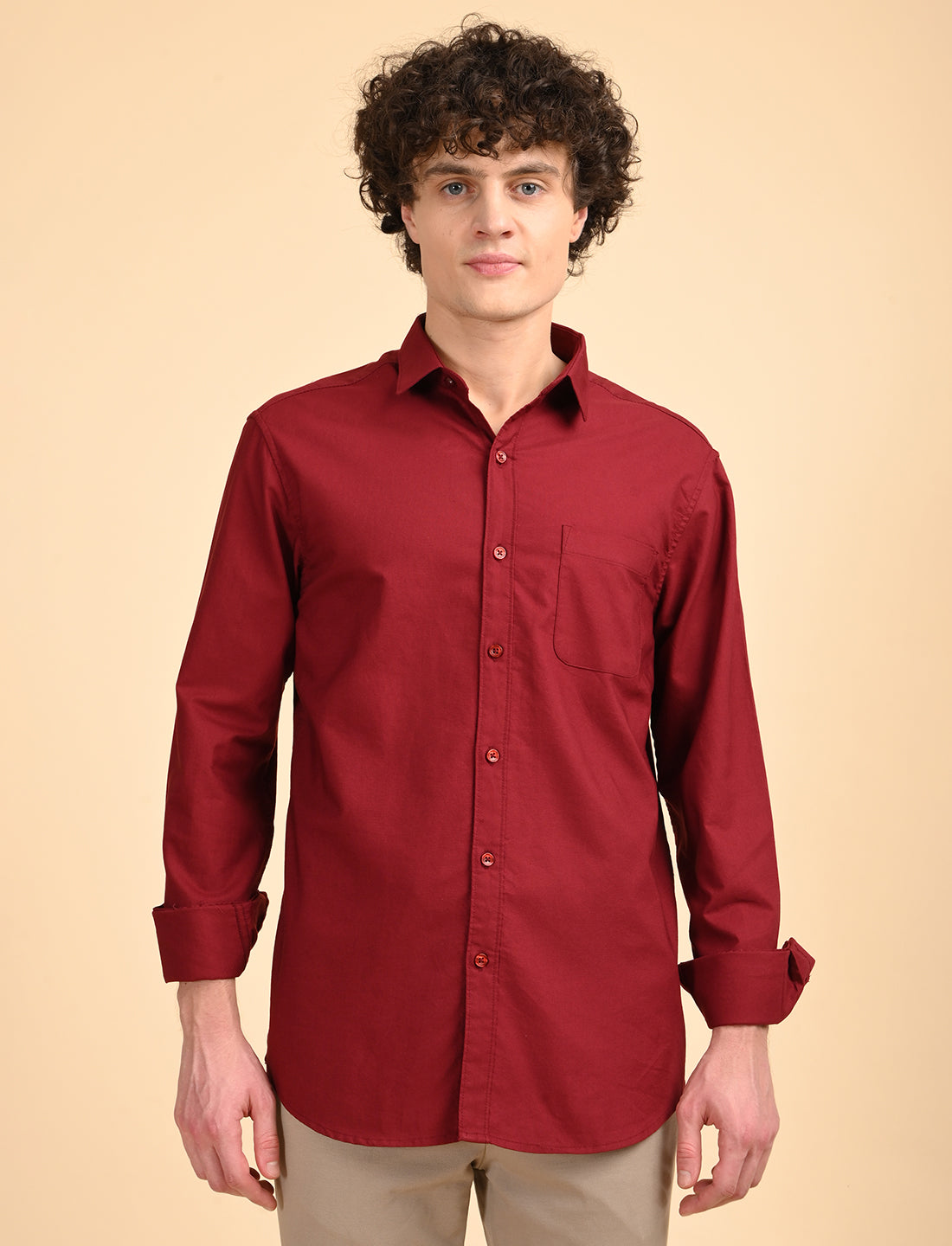 Red Solid Oxford Shirt