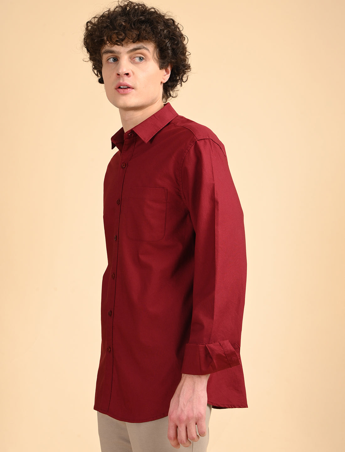Red Solid Oxford Shirt