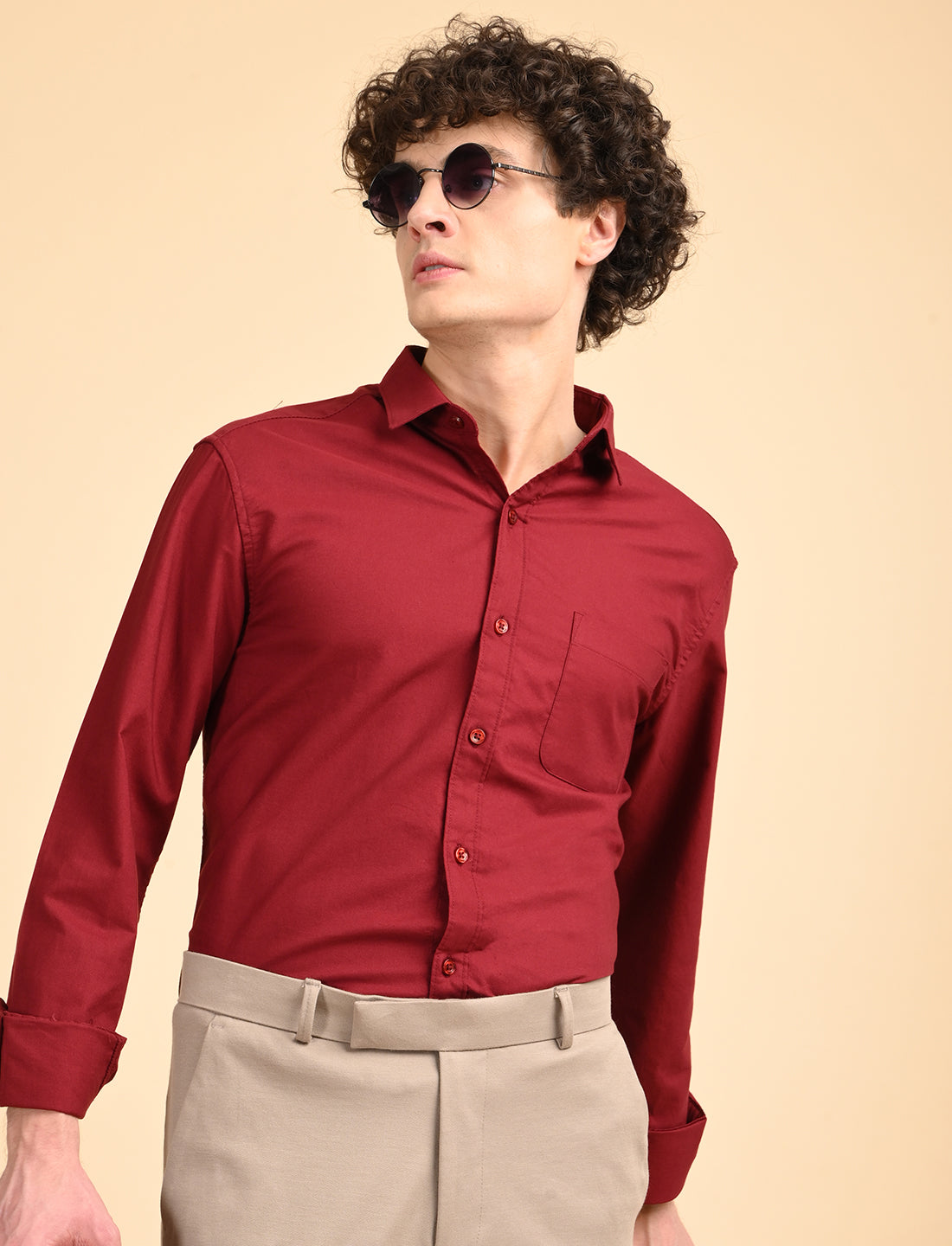 Red Solid Oxford Shirt