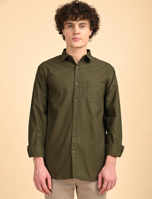 Olive Green Solid Oxford Shirt