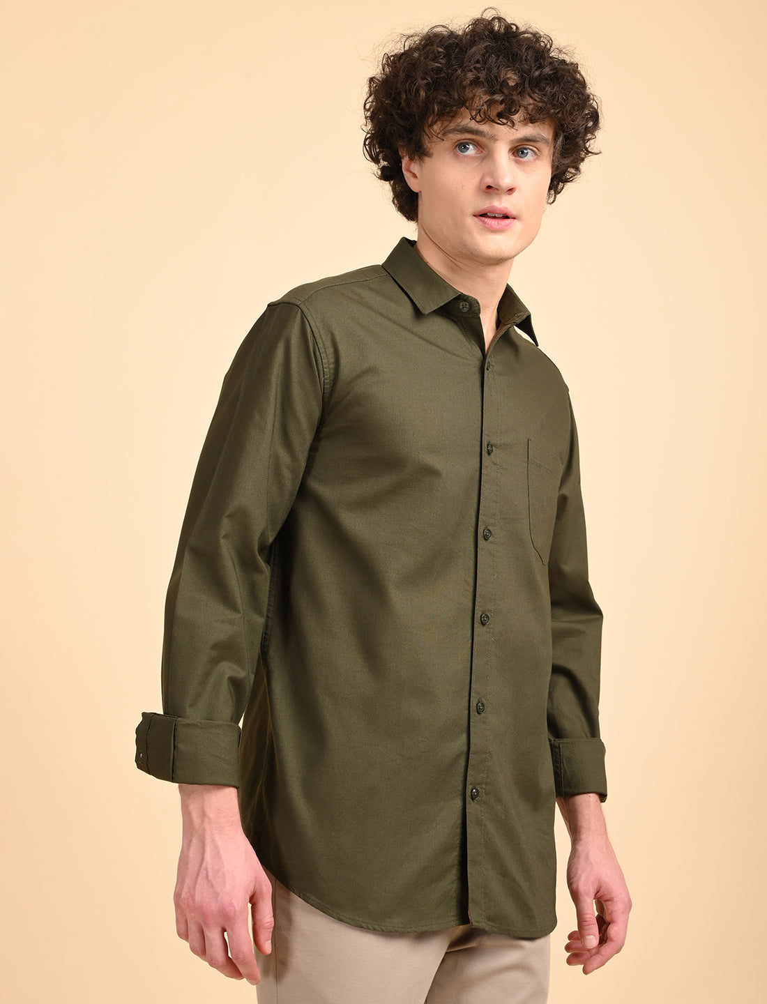 Olive Green Solid Oxford Shirt