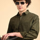 Olive Green Solid Oxford Shirt