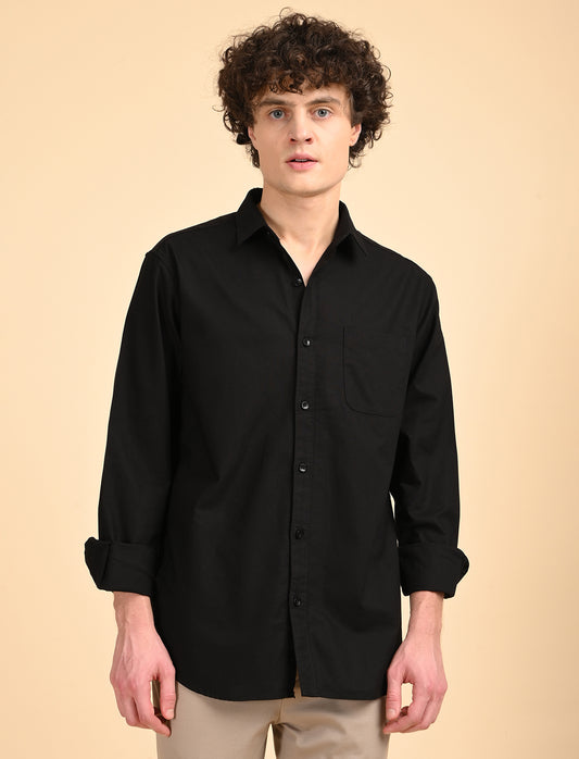Black Solid Oxford Shirt